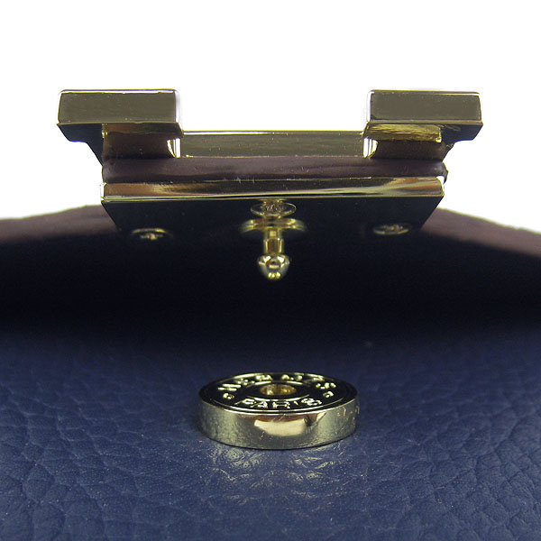 7A Hermes Togo Leather Messenger Bag Dark Blue With Gold Hardware H021 Replica